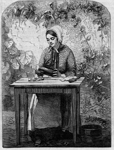 Het bottelen van Champagnewijn. Gravure uit 1864.