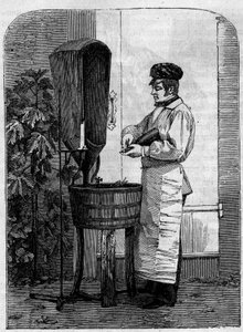 Het bottelen van Champagnewijn. Gravure uit 1864.
