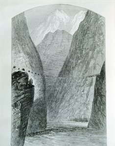 De brug over de Apurimac-rivier, gravure. Peru door Unknown artist