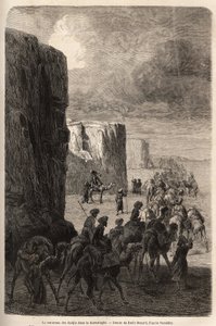 De karavaan van de Hajis in Korantaghi (Perzië, Iran). Gravure in Le tour du monde, bewerkt door Edouard Charton. door Unknown artist