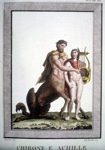 De centaur Chiron en Achilles - in Dizionario mitologico door Unknown artist