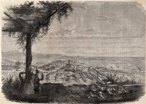 De stad Bergamo rond 1858 - gravure door Unknown artist