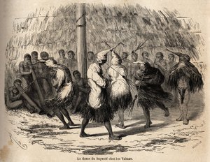 De dans van de bayente, of dans van de duivel, onder de Yahua-indianen van Peru, georganiseerd ter ere van de maan, vindt elk jaar plaats in een hut midden in het bos; na de ceremonie worden de hut, fluiten en trommels zorgvuldig verbrand. Gravure
