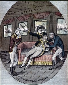 De dood van admiraal Nelson bij de Slag bij Trafalgar, aan boord van zijn schip, de 