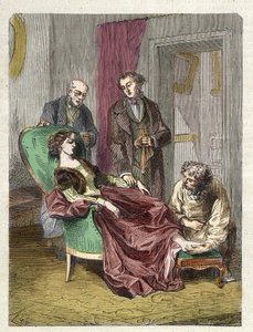 De dood van Hannah Greener veroorzaakt door inademing van te veel chloroform (anesthesie) - 1848 - Hannah GREENER, een 15-jarig meisje bezwijkt aan een syncope tijdens een chloroform anesthesie toegediend om een ingegroeide nagel te opereren - gravure