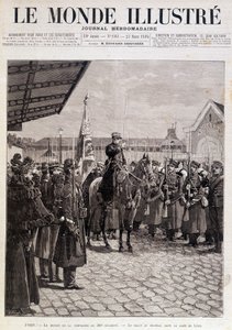 Het vertrek van de Compagnie van het 200e Regiment. Groet aan de vlag in het Gare de Lyon. “De Geïllustreerde Wereld”. 23/03/1895. Tekening. door Unknown artist
