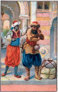 De deur faix. De wonderbaarlijke avonturen van Sinbad de zeeman. Populair verhaal van 1001 nachten. Chromolithografie uit de late 19e eeuw. door Unknown artist