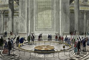 De beroemde pendule-ervaring van Leon Foucault in 1851 die de rotatie van de aarde aantoont in het Pantheon in Parijs.