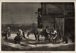 De hoefsmid in de buitenwijk van Moskou. Illustratie van zijn reis naar de Russische Baltische provincies in 1851-54. Gravure in 