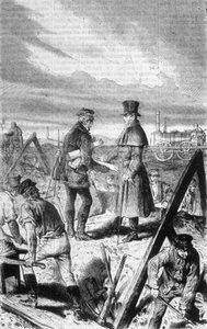 De eerste stoomlocomotief gebouwd door de Britse ingenieur George Stephenson (1781-1848). door Unknown artist