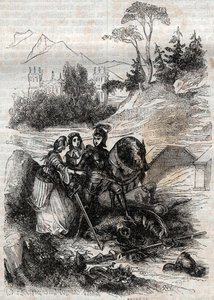 De reus Eriphile verslagen door Roger - gravure uit 1851 van 