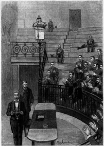 Het grote amfitheater van de Faculteit der Geneeskunde van het Latijnse Kwartier in Parijs. Gravure in het tijdschrift 