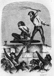 De gebochelde Quasimodo bij de Pilori. Illustratie van Victor Hugo