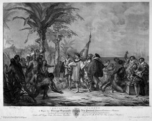 De landing van Christoffel Columbus in San Salvador (Bahama