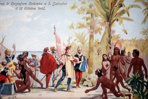 De landing van Christoffel Columbus in San Salvador (Bahama