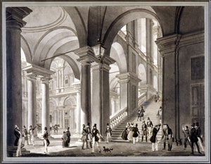 De grote trap van Brera. Aquatint door Giovanni Migliara, rond 1820