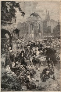 De markt en de fontein van de Onschuldigen, Parijs in de 18e eeuw - gravure van de 19e eeuw door Unknown artist