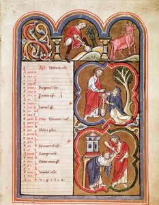 De maand april, Noli me tangere, de ongeloof van Sint Thomas (Pagina uit psalter van Sint Elisabeth) rond 1270 Cividale del door Unknown artist
