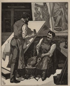 De mozaïek: mozaïekwerkplaats. Gravure uit 1885 in 
