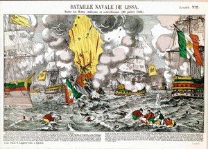 De zeeslag bij Lissa (Adriatische Zee), 20 juli door Unknown artist