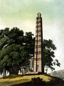 De obelisk van Axum (Aksoum) naar Rome gebracht door de Italianen in 1937. Il Costume antico e moderno, Jules Ferrario, Milaan 1820. door Unknown artist