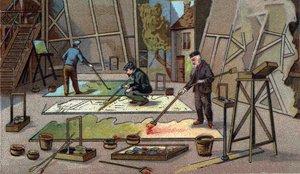 De schilder-decorateur van theaters. Chromolithografie uit het einde van de 19e eeuw door Unknown artist
