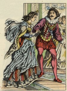 De prins nodigt Assepoester uit om te dansen. Illustratie van Charles Perraults verhaal 