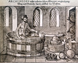 Het principe van Archimedes (Opwaartse kracht van lichamen in water) door Unknown artist