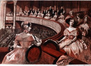 Het publiek op een balkon in het theater door Unknown artist