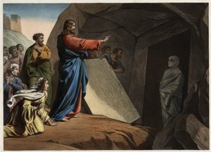 De opstanding van Lazarus. Anonieme gravure uit het midden van de 19e eeuw. door Unknown artist