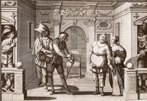 Het koninklijke gezelschap van de Italiaanse Komedie in het theater van het Hotel de Bourgogne, rue Mauconseil in Parijs door Unknown artist