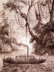 De stoomboot van John Fitch, Amerikaanse uitvinder, op de Delaware River rond 1791 door Unknown artist