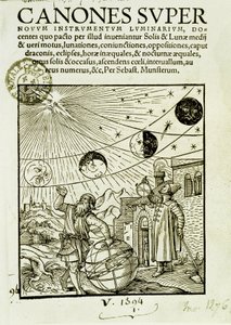 De bewegingen van zon en maan waargenomen door astronomen - frontispice van het boek Super Canones door Unknown artist