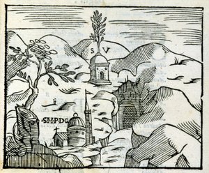 Het graf van Vergilius (70 v.Chr. - 19 v.Chr.) in Pozzuoli. Houtsnede naar een 17e-eeuwse toeristengids. door Unknown artist