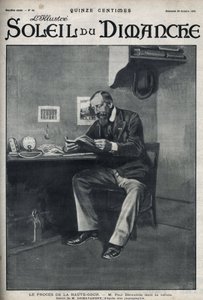Het proces van het Hooggerechtshof: de heer Paul Deroulede (1846-1914), een Franse schrijver en nationalistische activist die een belangrijke rol speelt in het anti-dreyfusisme, in zijn cel na zijn mislukte staatsgreep op 23 februari. Gravure in 