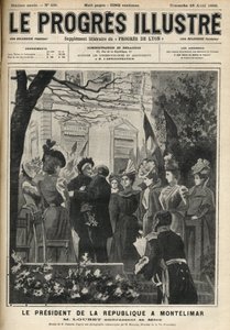 De reis van de president van de republiek naar Montelimar (Drome, Frankrijk): Emile Loubet (1838-1929) en zijn moeder. Gravure in 