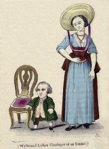 De horlogemaker Wylbrand Lolkes met zijn vrouw. 19e-eeuwse gravure. door Unknown artist
