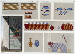 Thebe: Bybân el Molouk. pl 87: Schilderijen van het 5e graf van koningen naar het oosten, 7e bas-reliëf van de ingang van hetzelfde graf in 