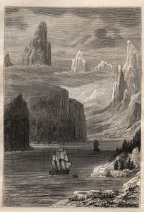 Derde reis (1776-1779) door kapitein James Cook (1728-1779): ingang van Prins William (Alaska) - illustratie uit 