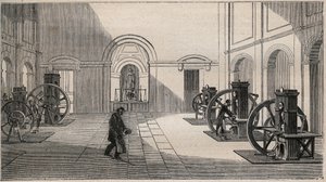 Thonnelier muntpers bij La Monnaie in Parijs - gravure uit 1877