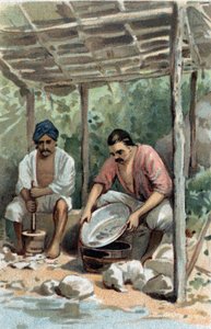 Blikschrobbers in Malakka, Maleisië. Chromolithografie uit de late 19e eeuw. door Unknown artist