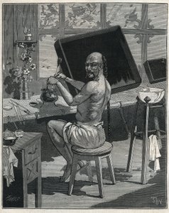 Tongolie-lakker in China. Gravure uit 1885 in 