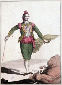 Toreador kostuum, de beroemde Joaquin Costillares, na het omverwerpen van de stier, in 1825 door Unknown artist
