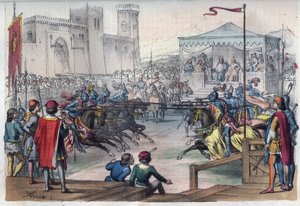 Toernooi ter gelegenheid van het huwelijk van Isabelle van Beieren en Karel VI van Frankrijk - gravure uit Usi e Costumi di Tutti i Popoli dell