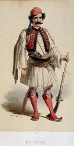 Traditioneel Grieks mannelijk kostuum - gravure, eind 19e eeuw door Unknown artist