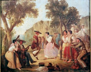 Traditionele Mexicaanse dans. Schilderij uit de 19e eeuw. Mexico, Nationaal Historisch Museum, Chapultepec Kasteel