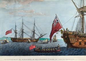 Overdracht van Napoleon I van de Bellerophon naar de Northumberland op 8 augustus door Unknown artist