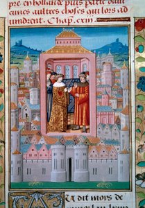 Verdrag van Conflans op 5/10/1465 tussen koning Lodewijk XI en Karel de Stoute. Miniatuur uit 