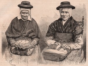 Twee Kantklossers in Puy-en-Velay (Haute-Loire) Auvergne, Frankrijk