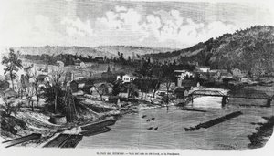VS: Het oliegebied in Pennsylvania, Oil Creek Valley door Unknown artist